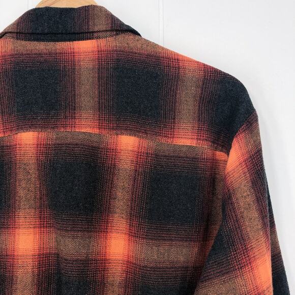 Old Navy Boyfriend Shirt Flannel Swiftie Evermore Size Medium Orange Black Plaid - Picture 5 of 16
